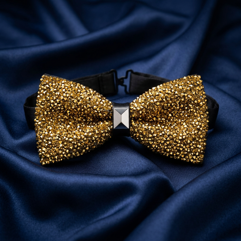 Gold Rhinestone Bow Tie