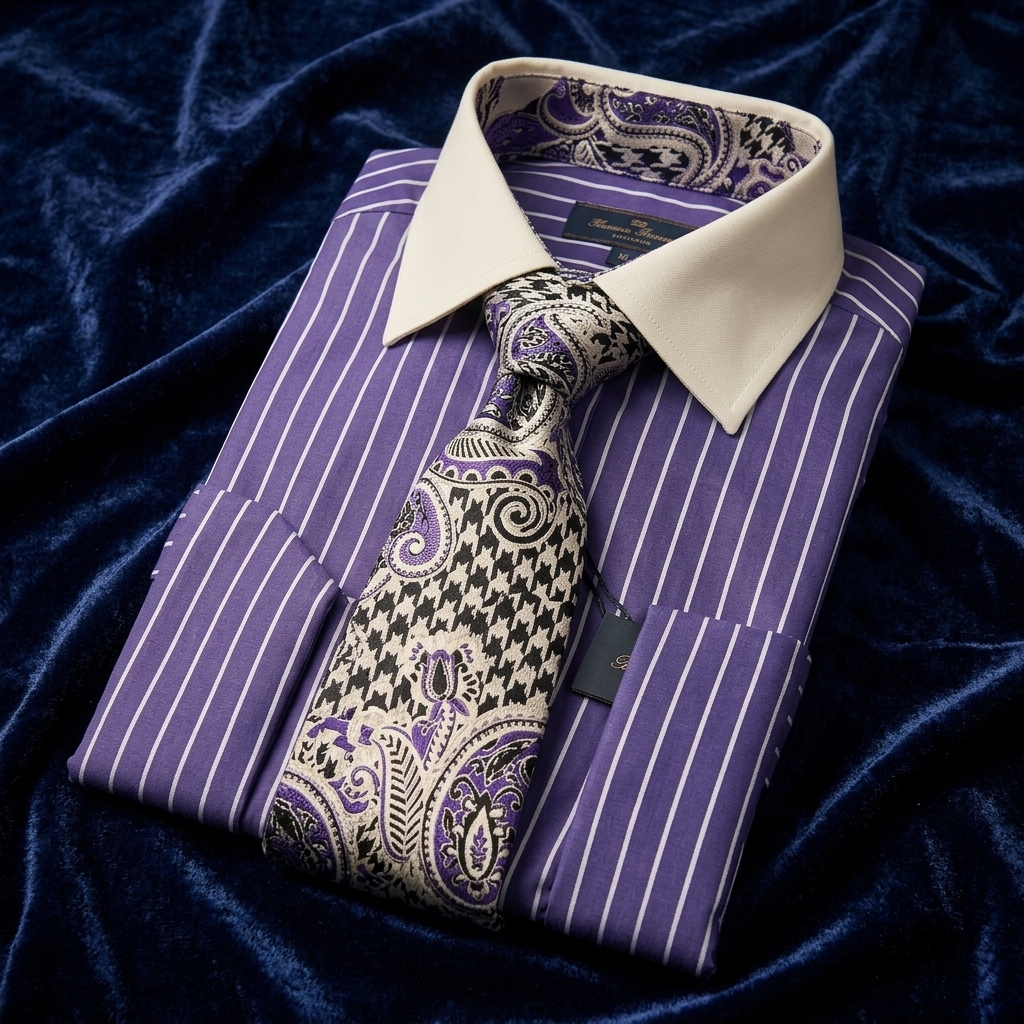 Purple Pinstripe Dress Shirt Set
