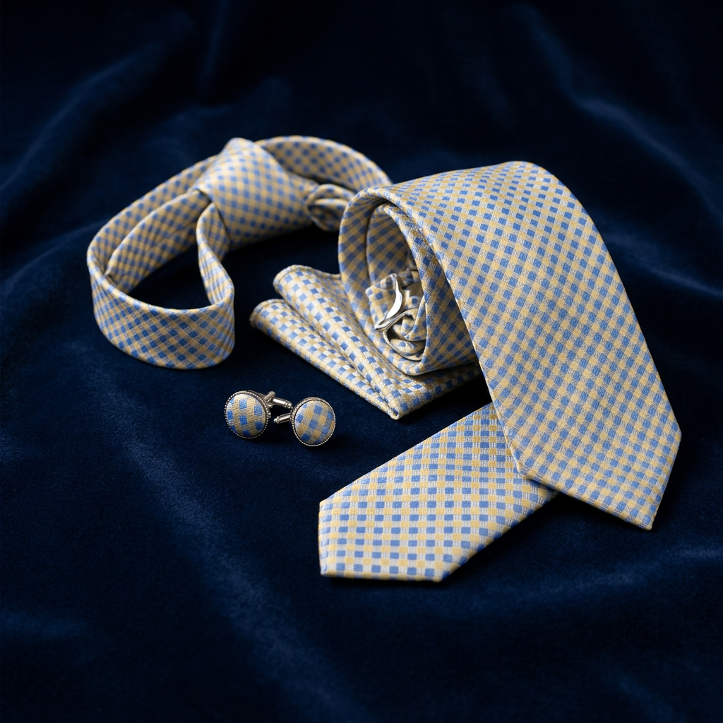 Yellow & Blue Gingham Necktie Set