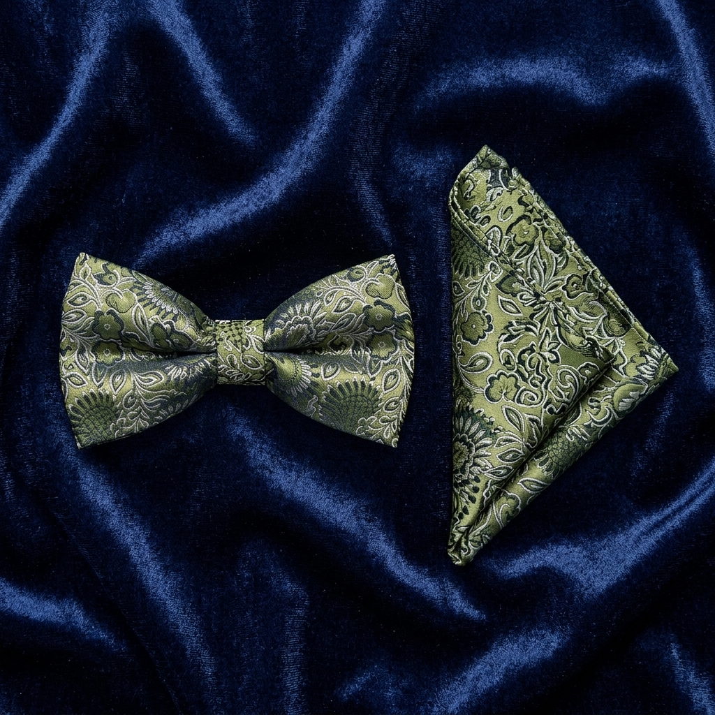 Olive & Green Paisley Bow Tie Set