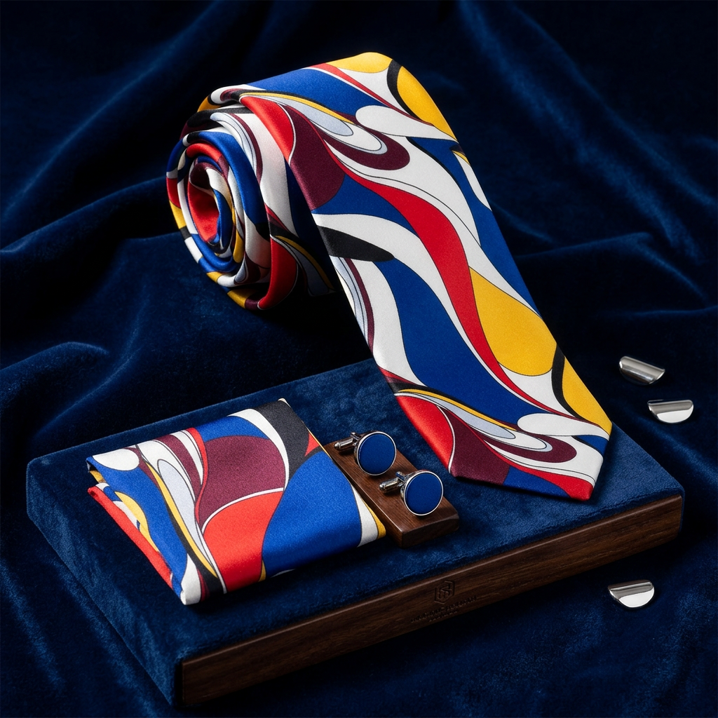 Multicolor Abstract Swirl Necktie Set