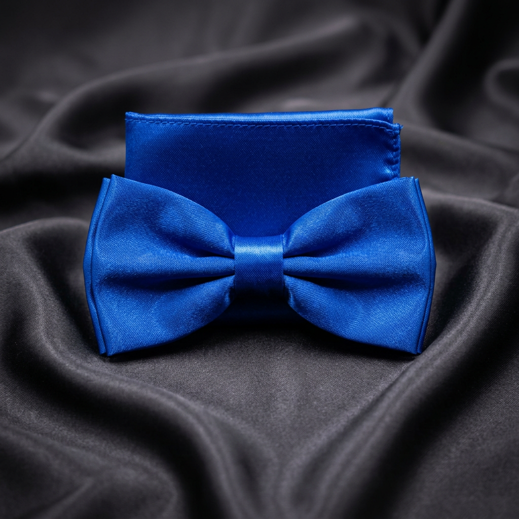 Royal Blue Satin Bow Tie & Pocket Square