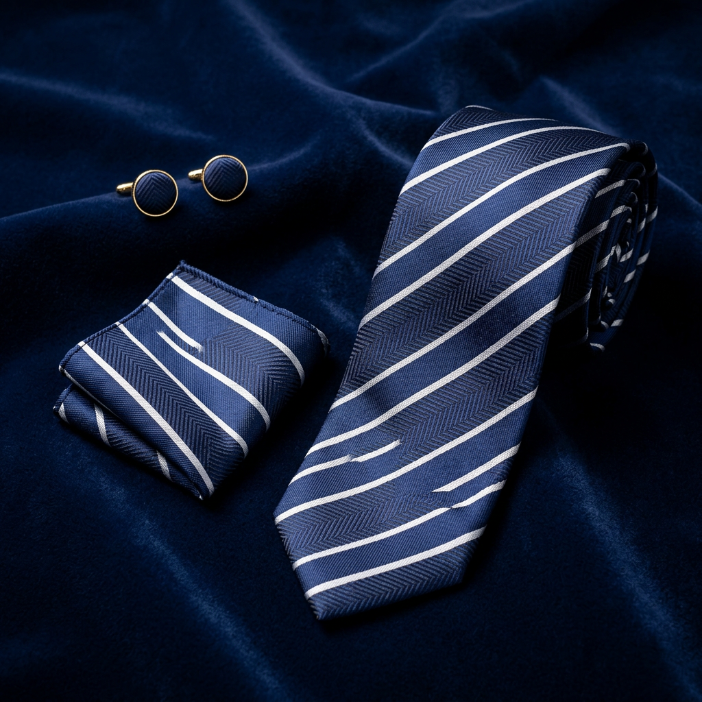 Navy & White Stripe Necktie Set