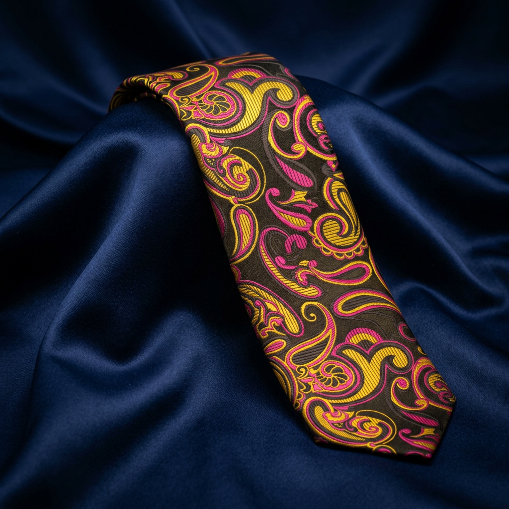 Black, Gold & Magenta Paisley Necktie