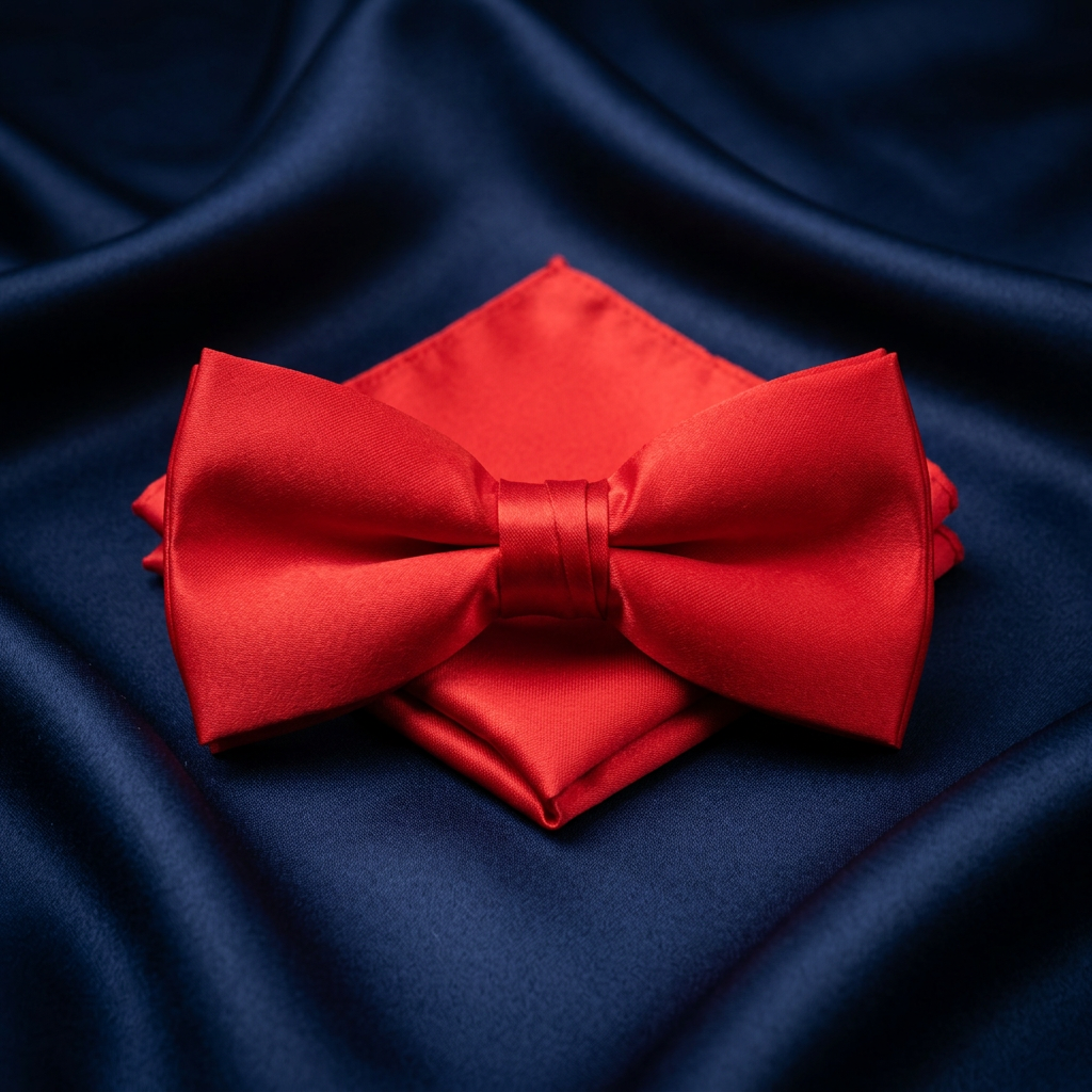 Red Satin Bow Tie & Hanky Set