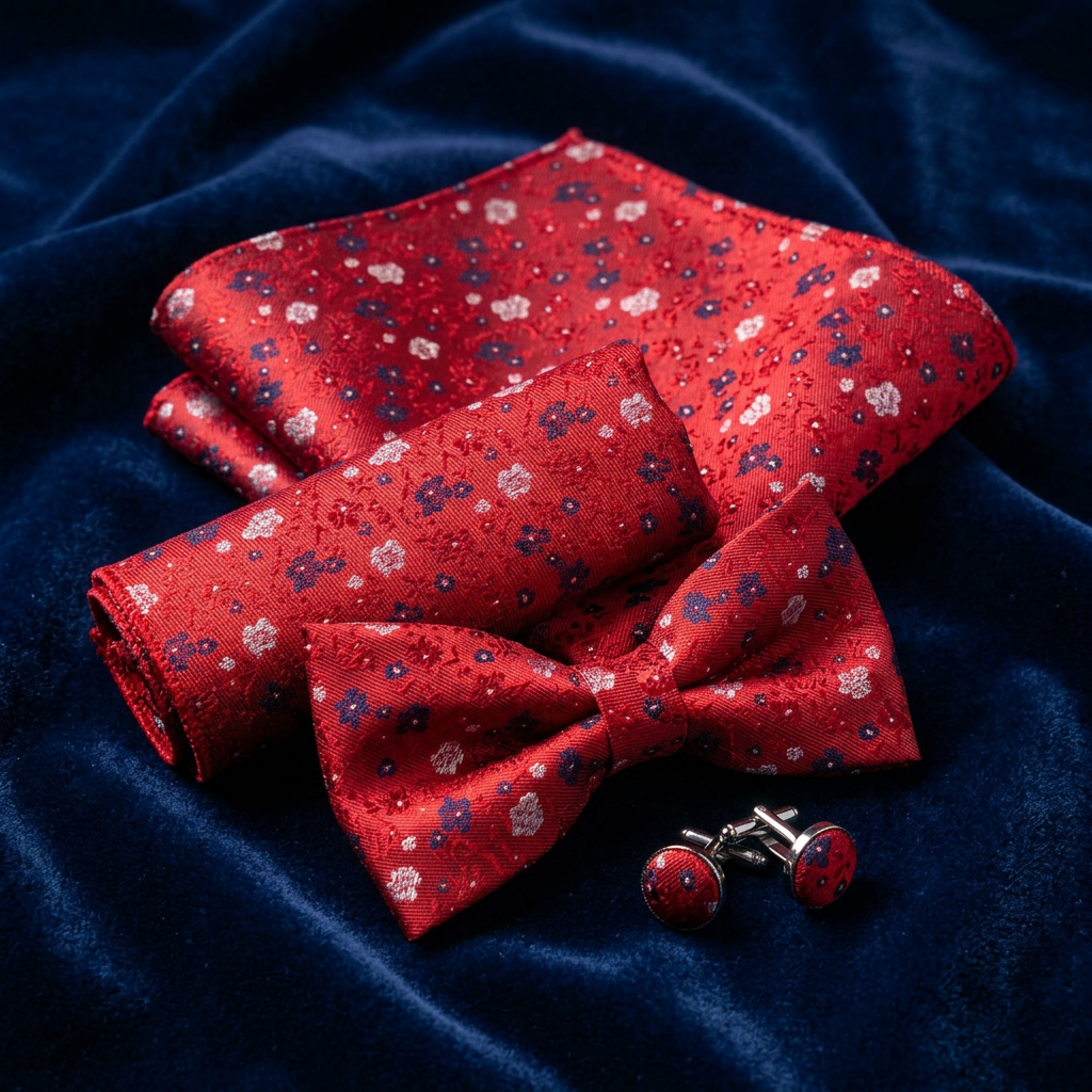 Red Floral Bow Tie 4-Piece Set