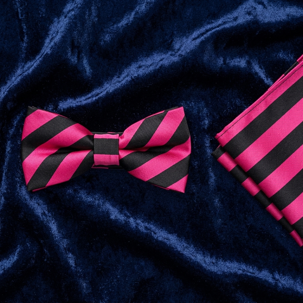 Hot Pink & Black Striped Bow Tie Set