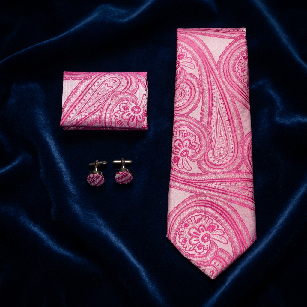Pink Paisley Necktie Set