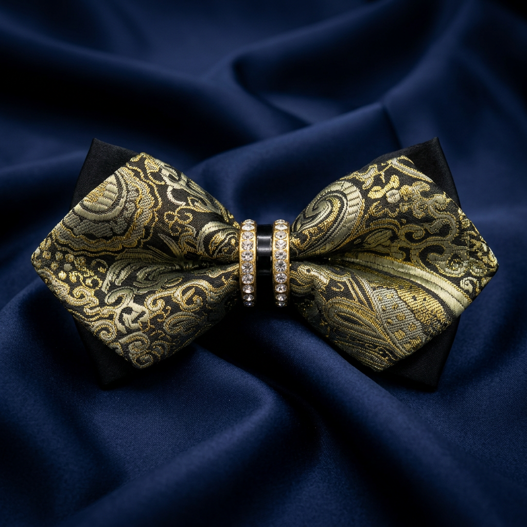 Gold Paisley Crystal Bow Tie