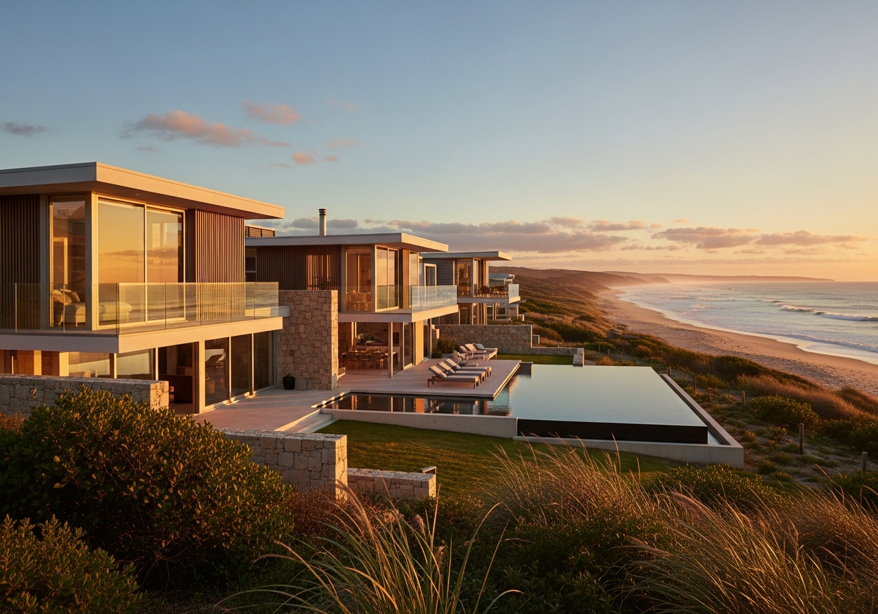 Premium Australian coastal property at golden hour