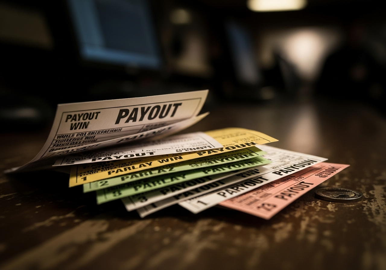 Stack of betting tickets at sportsbook counter