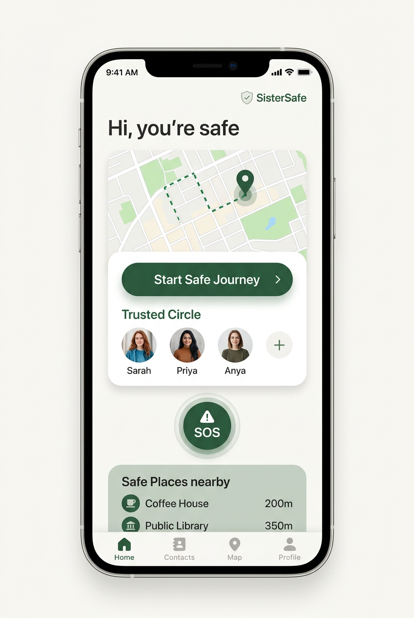 SisterSafe app home screen