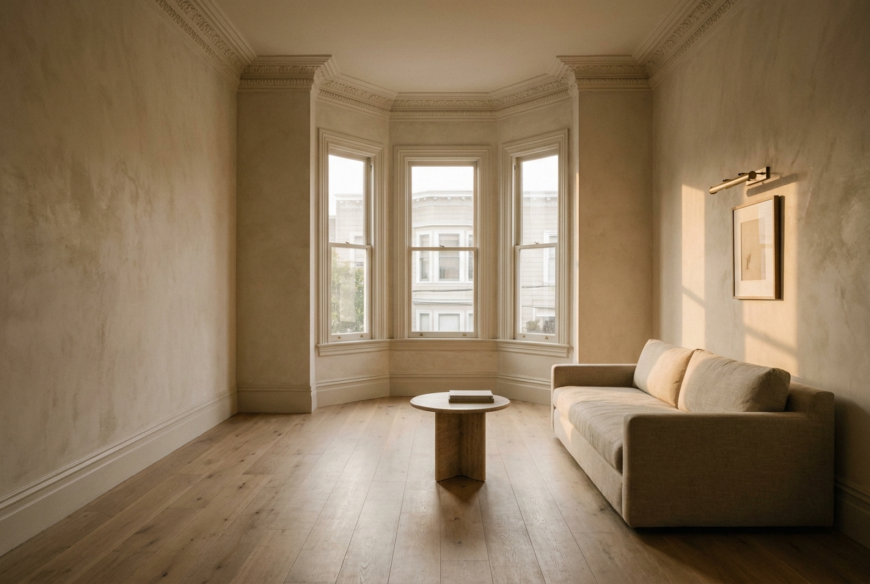 A restored Victorian room in warm light