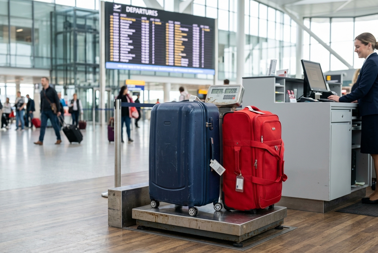 Cabin bags in different sizes lined up ready to be measured