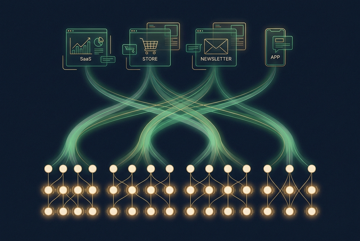 Profit flowing from a portfolio of online businesses to many members