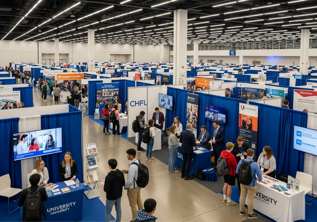Education fair with university booths