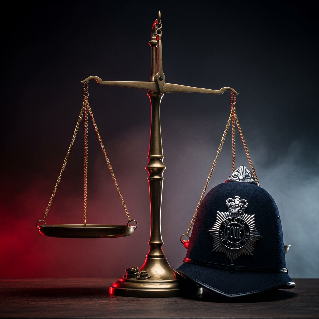 Scales of Justice with Police Helmet