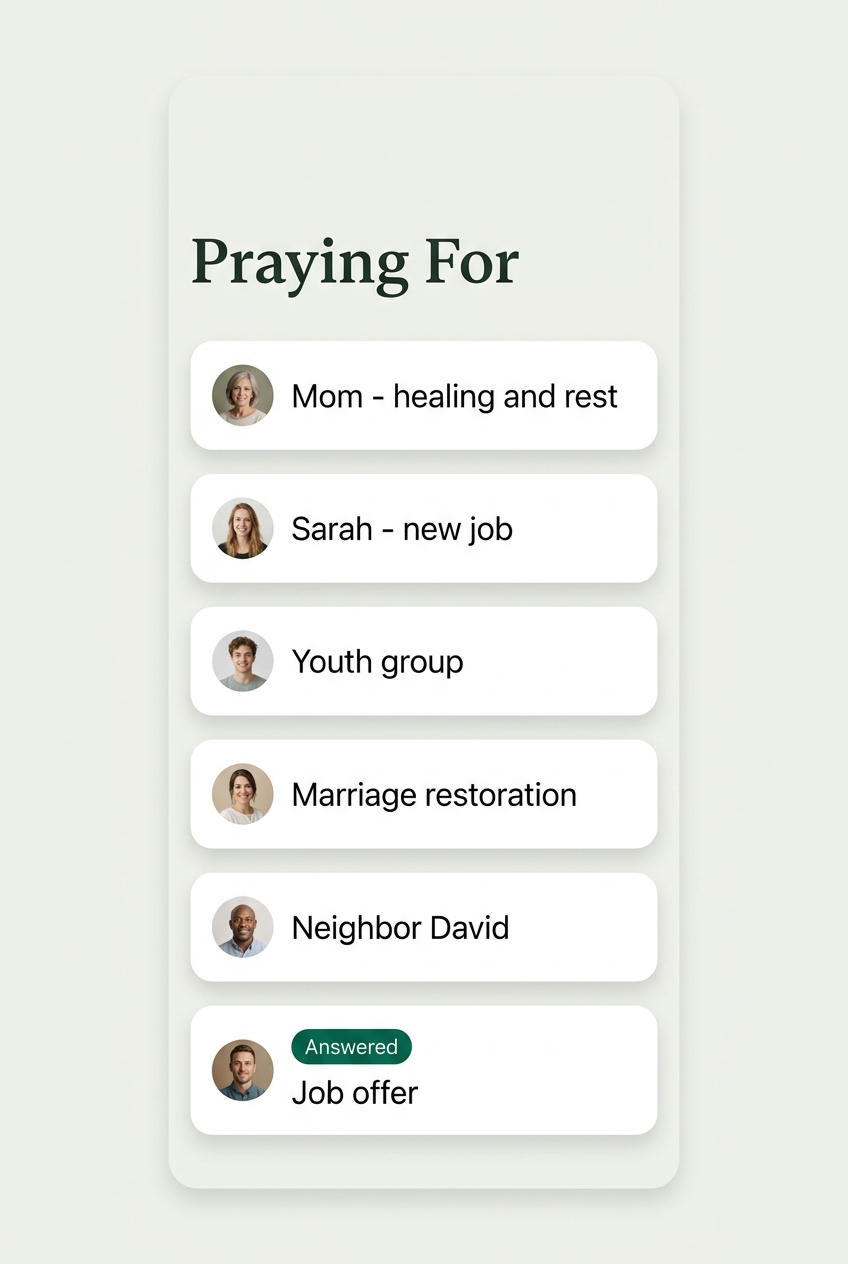Praying-for list with answered prayers