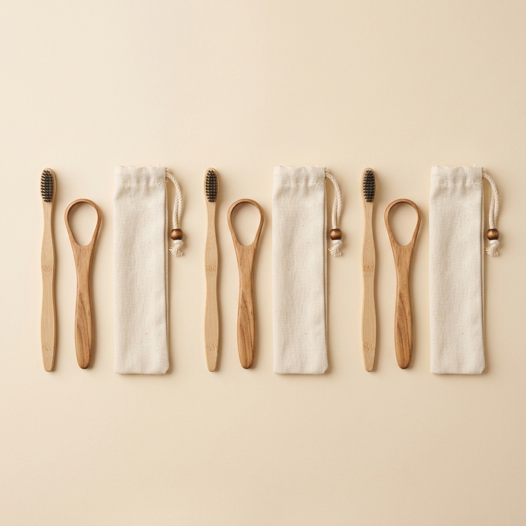 Three ZenNeem oral care kits arranged in a row on an ivory background