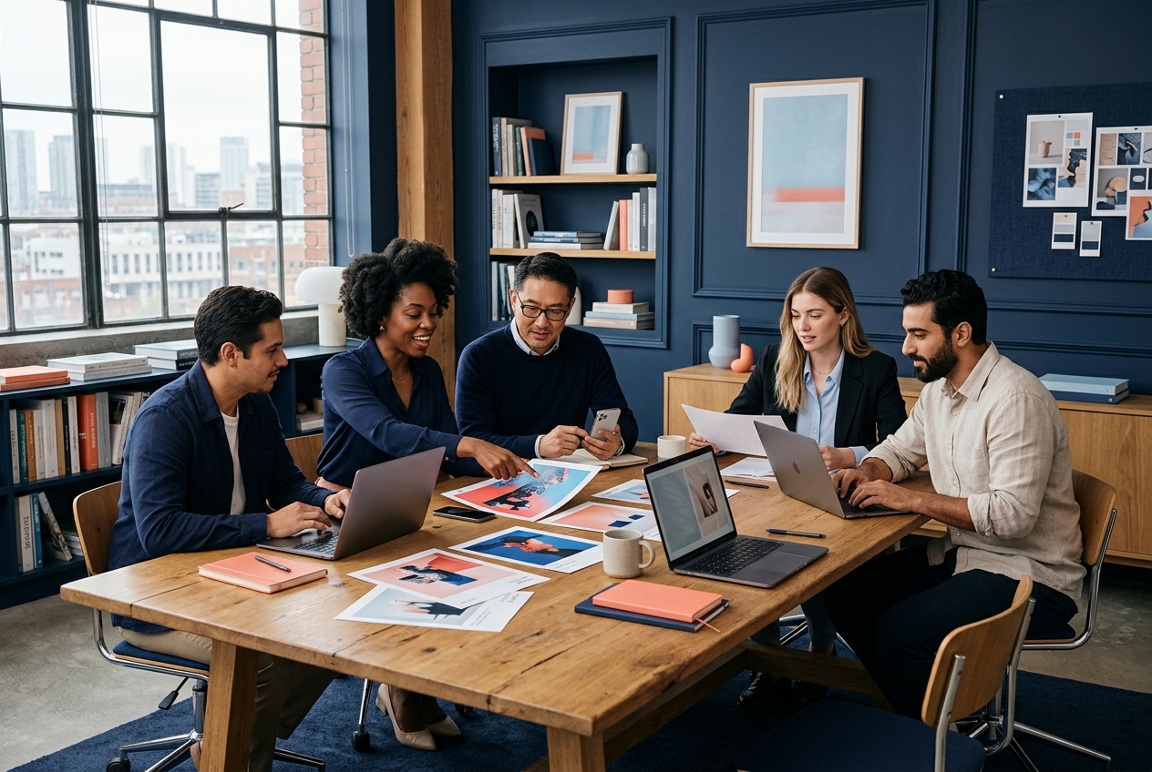 A global creative team collaborating on a creator campaign