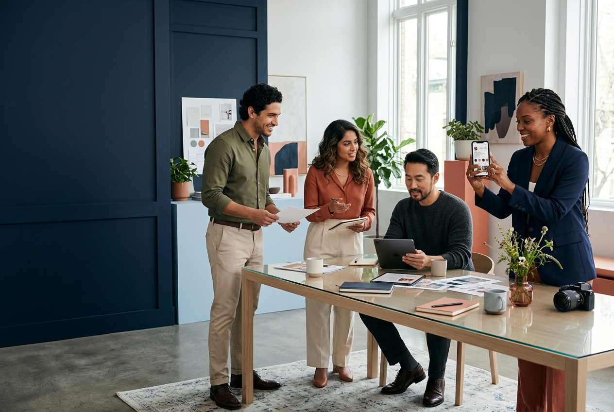 A diverse creator team producing campaign content