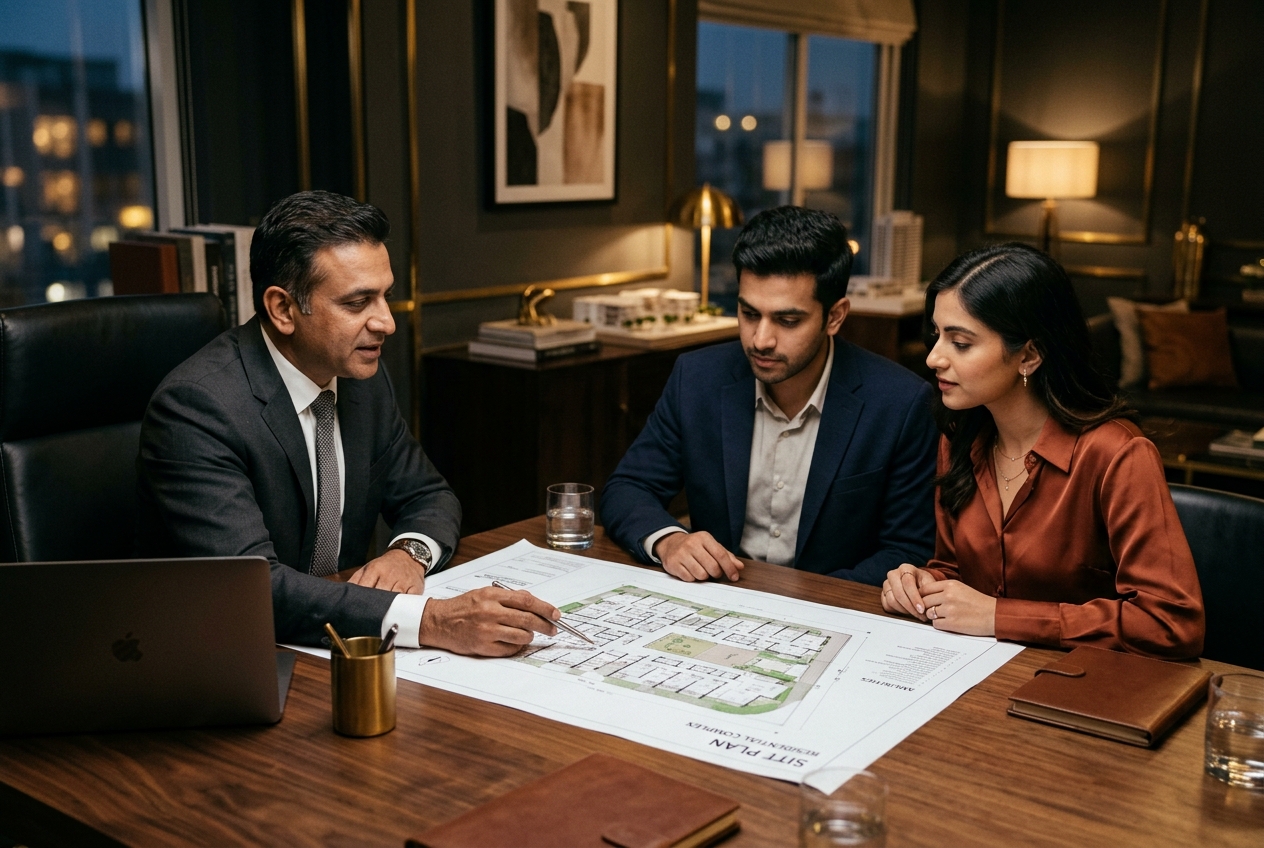 BRICKSPACE advisor reviewing a site plan with clients