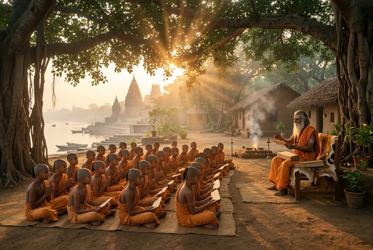 Vedic gurukul at sunrise