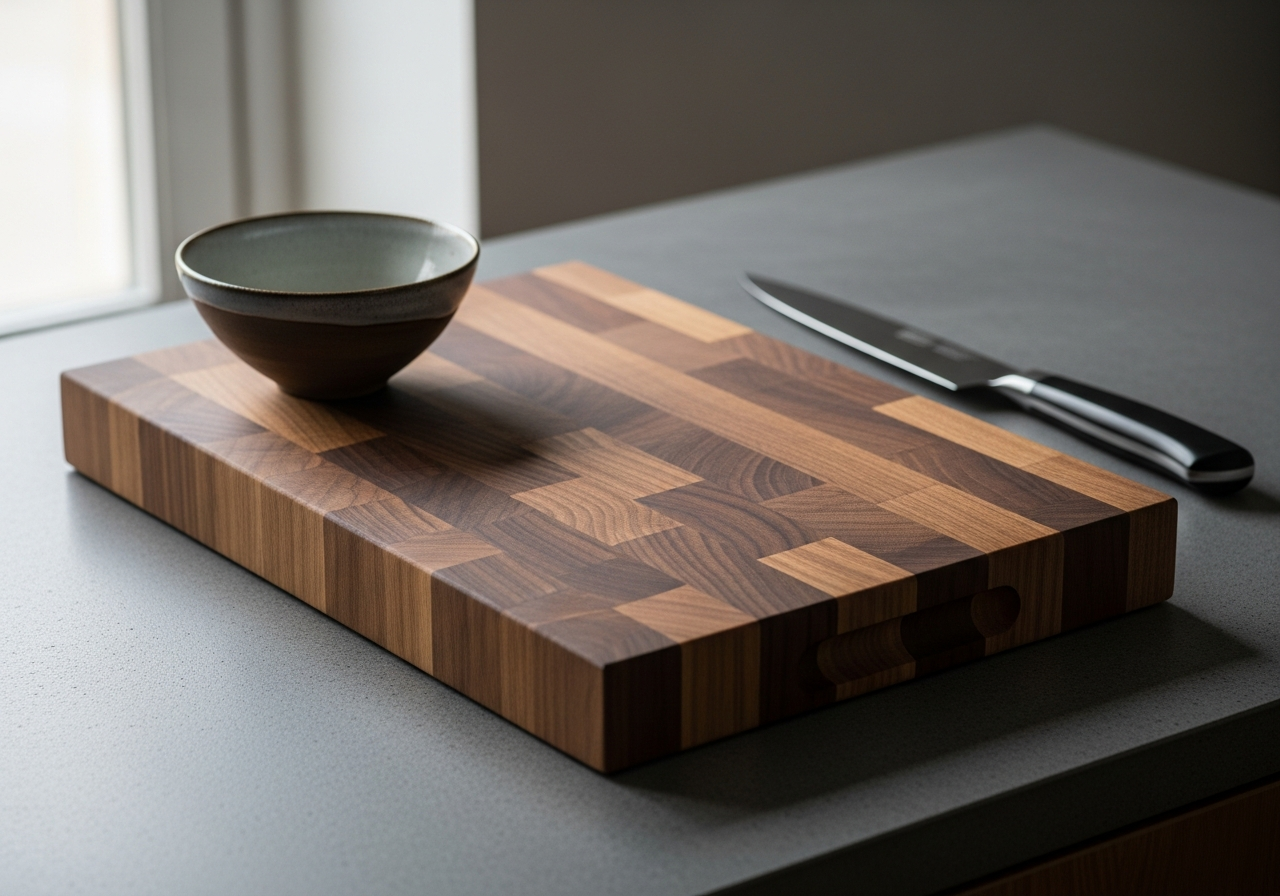 End grain board in kitchen