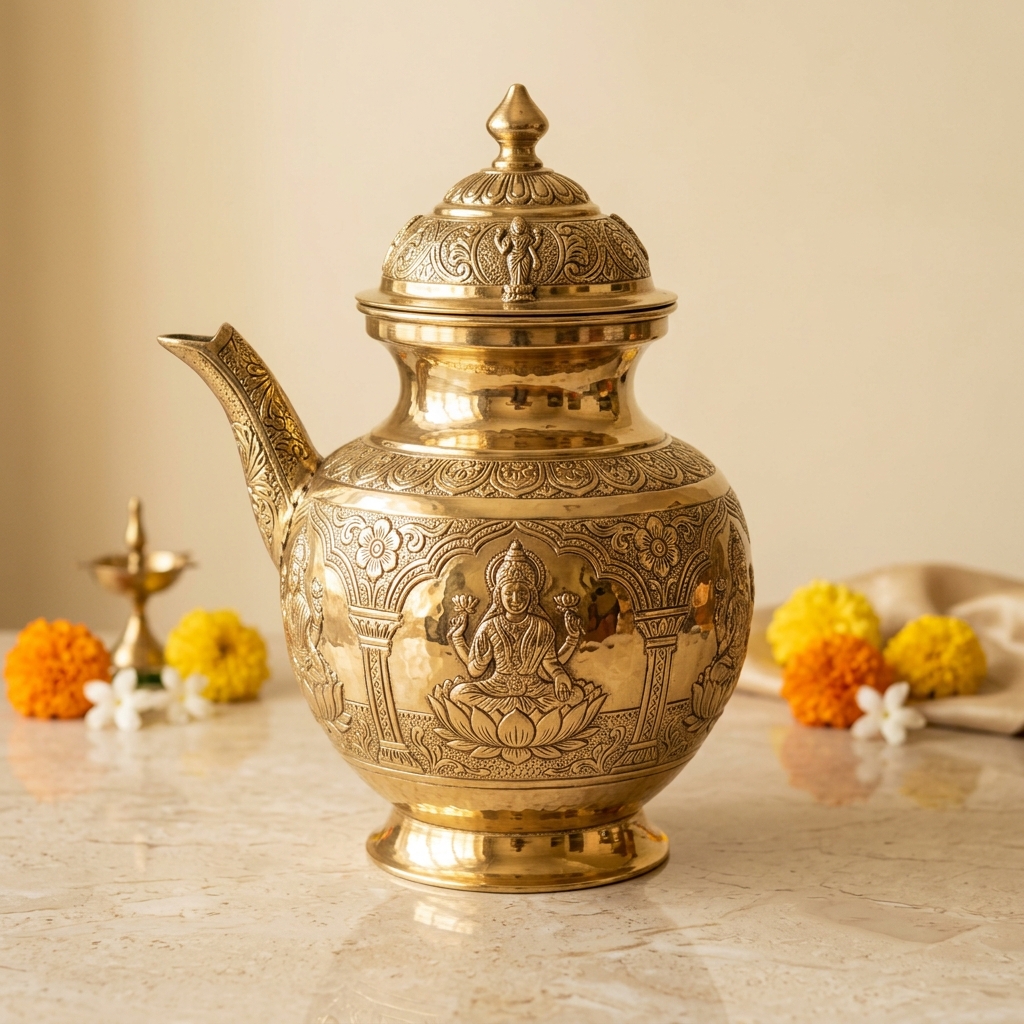 Engraved Brass Water Jug