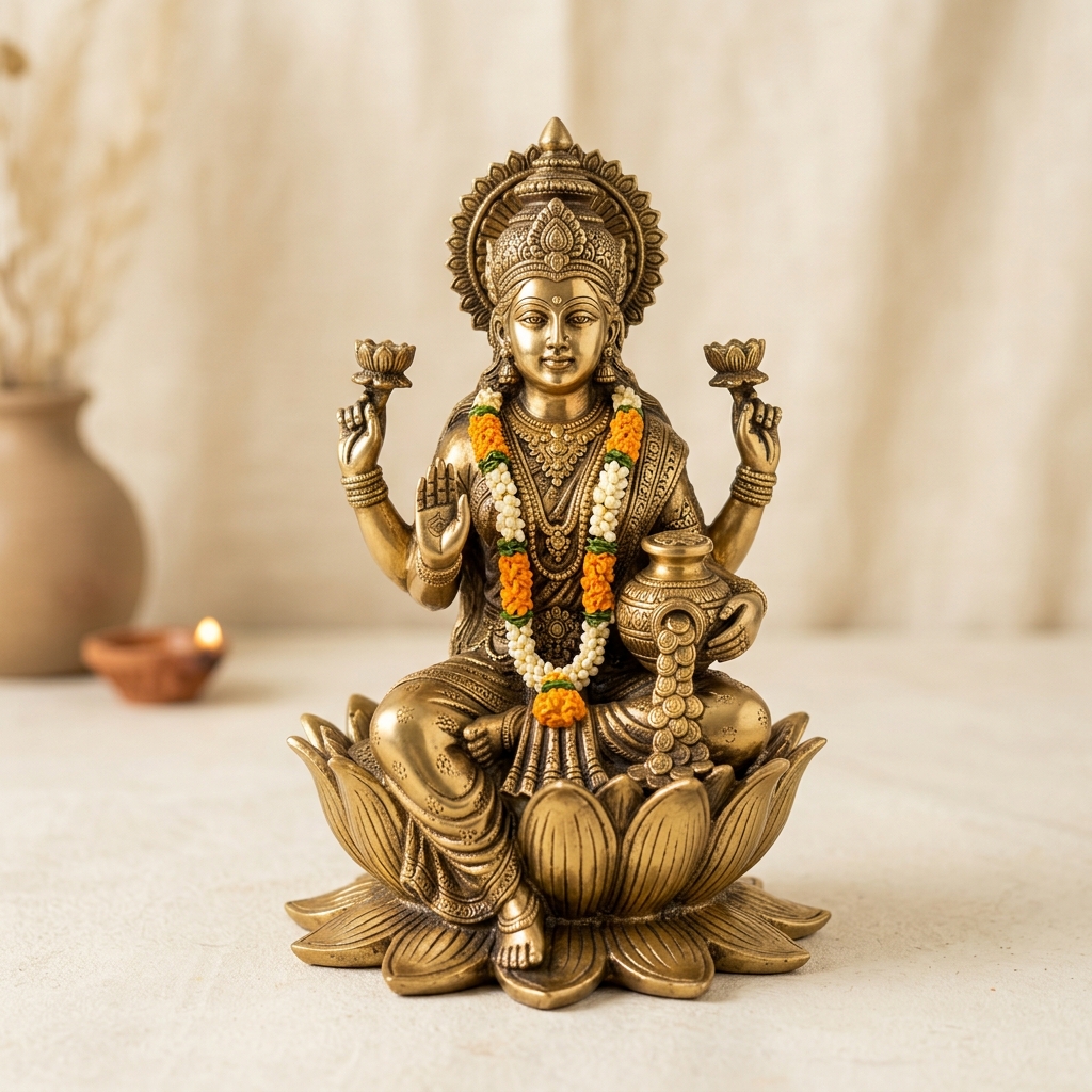 Brass Goddess Lakshmi Idol
