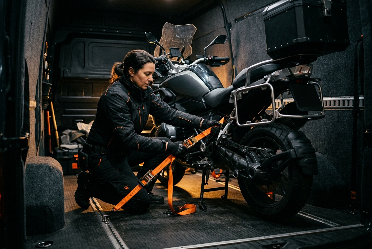 Operatore AXAL fissa una moto