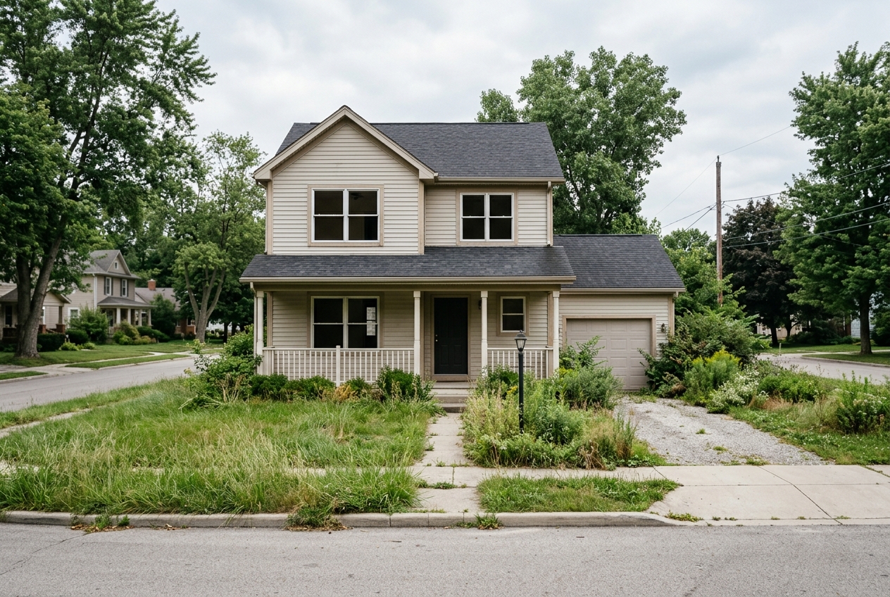 Empty house with bare windows