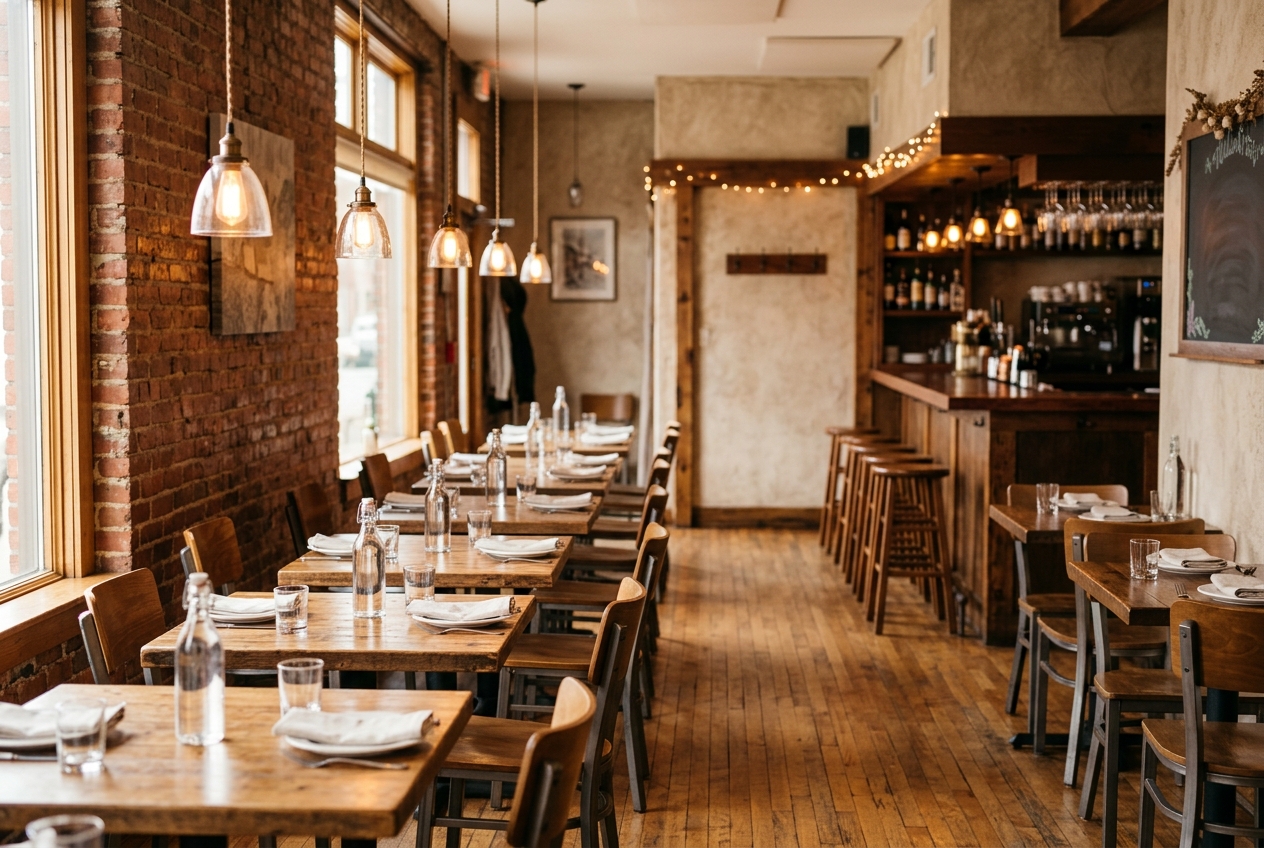 Restaurant interior with set tables
