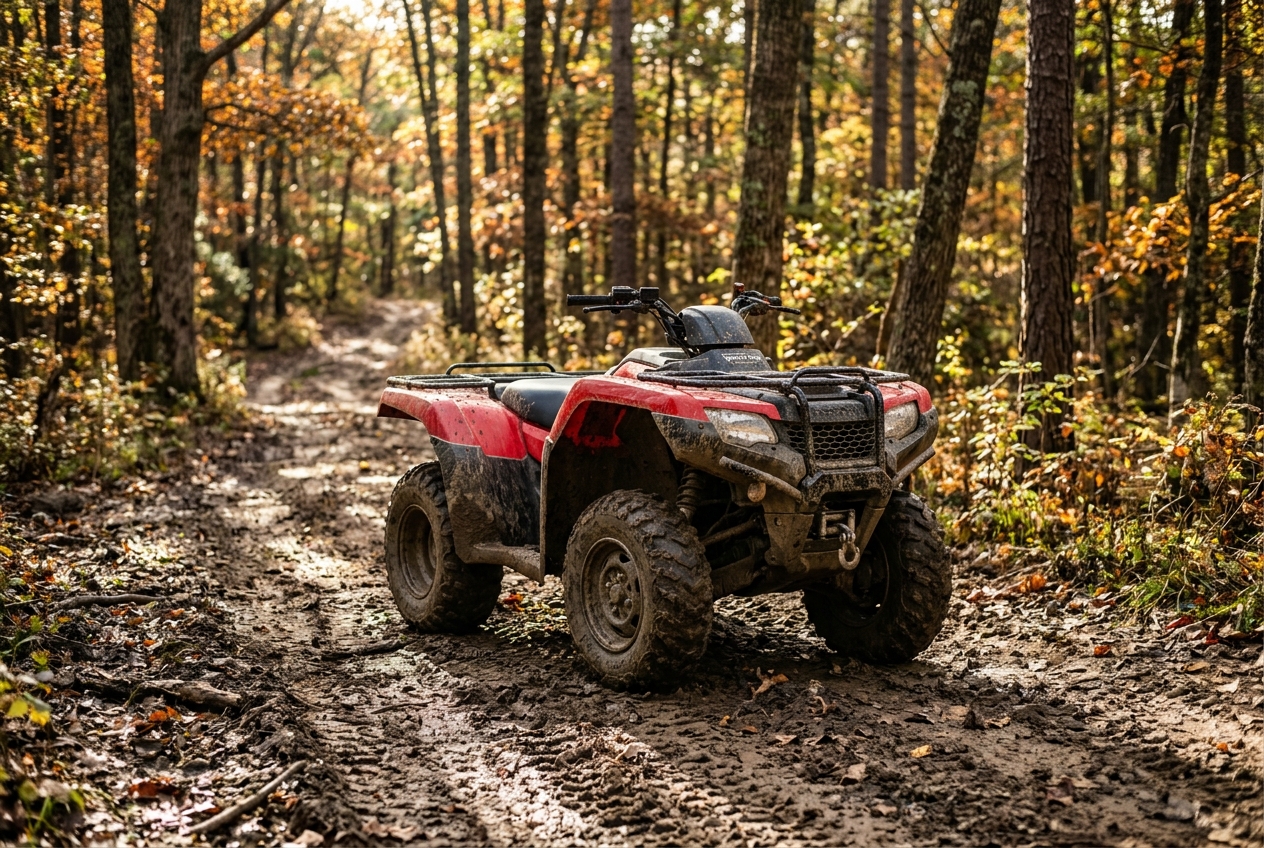 Four-wheeler ATV on a woodland trail