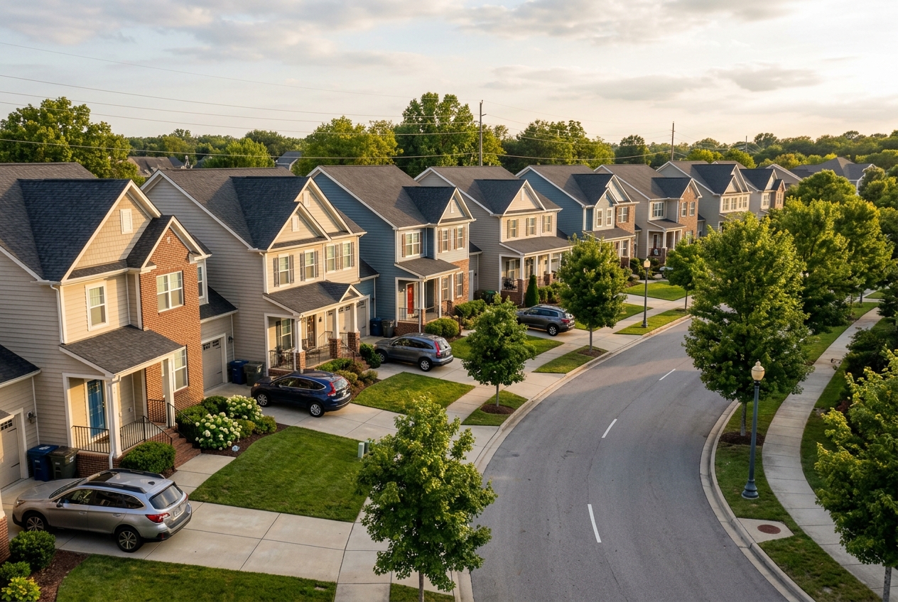Row of suburban rental homes