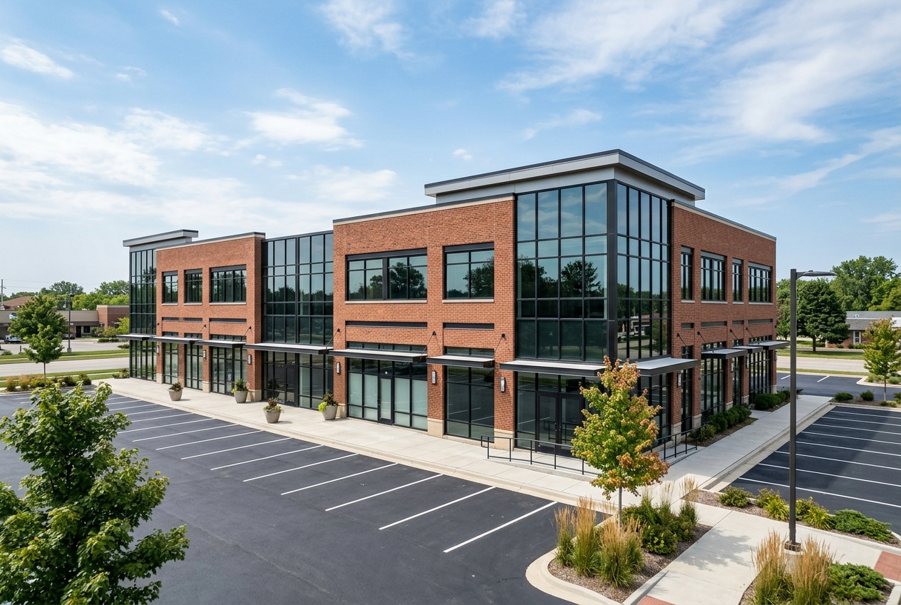 Modern brick and glass commercial building