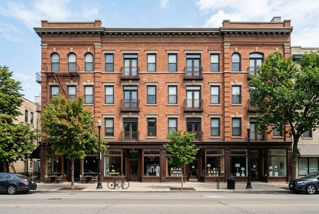 Mixed-use building with shops and apartments