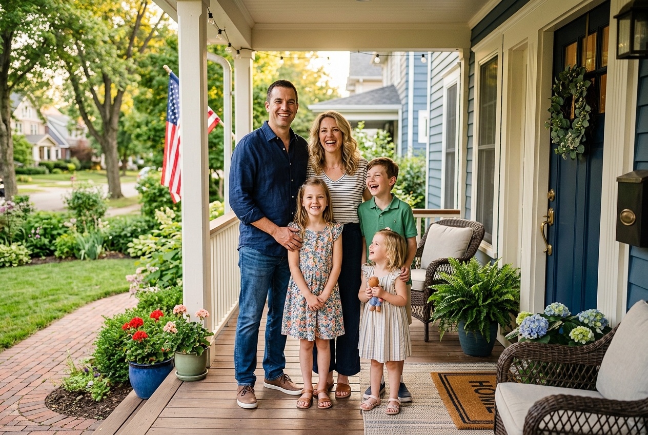 Family on the front porch of their home