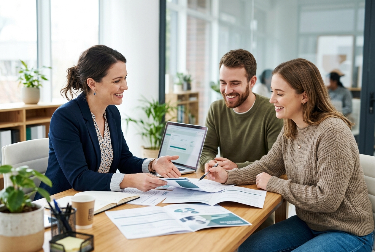Insurance advisor reviewing coverage options with clients