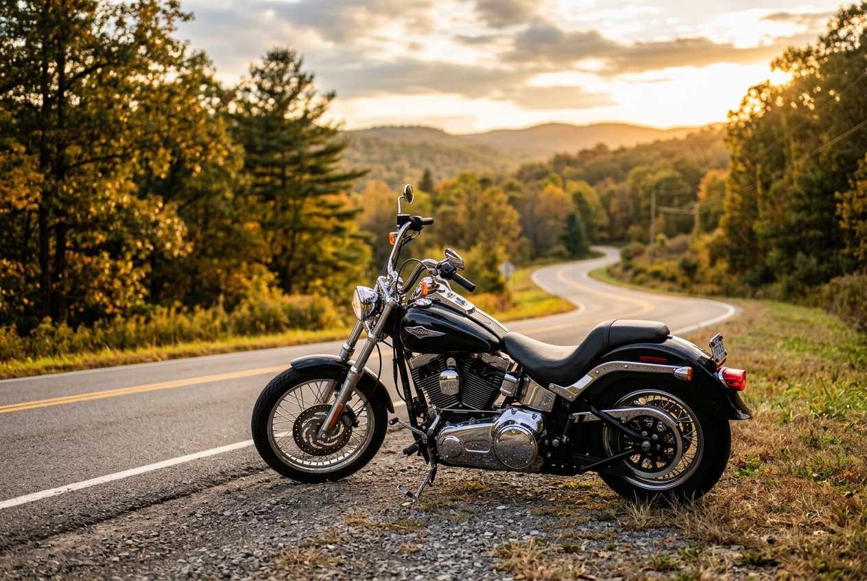 Cruiser motorcycle on a country road
