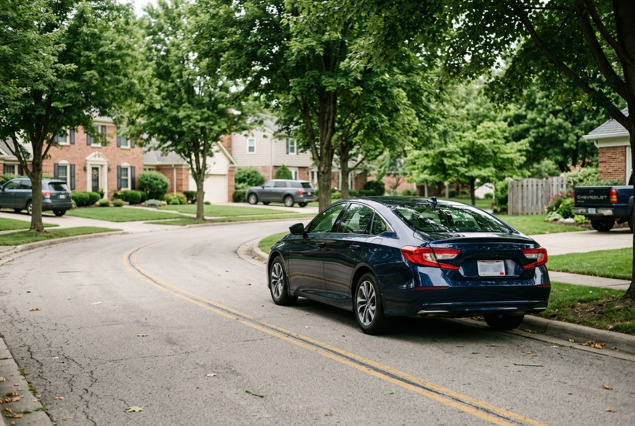 Modern sedan parked on a residential street