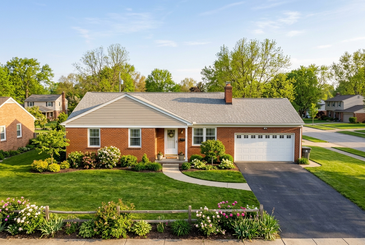 Brick ranch-style home with tidy front yard