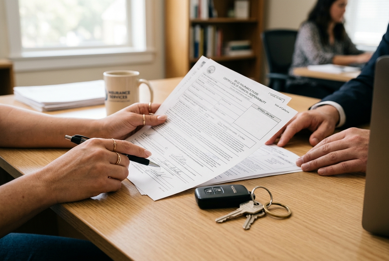 Reviewing official paperwork with car keys on a desk
