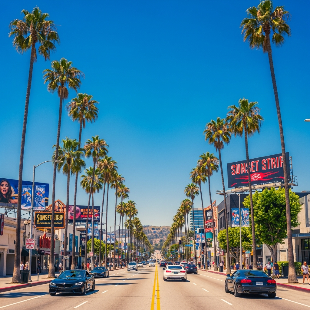 Sunset Boulevard Hollywood Los Angeles sunny