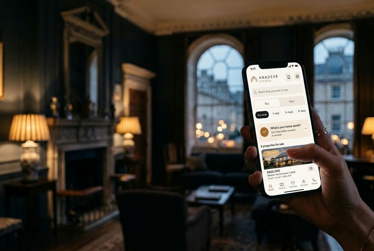 The Anadear app shown in an elegant Bath interior