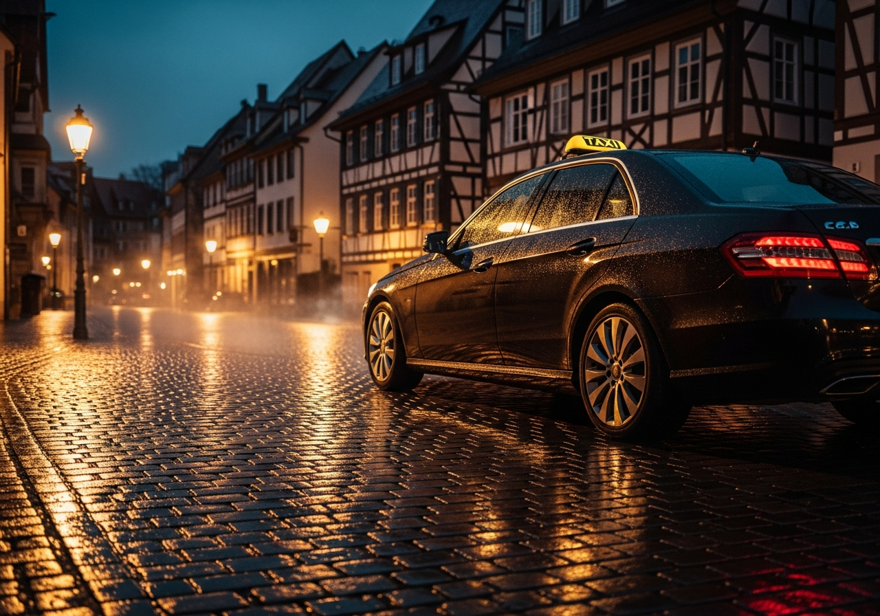 Premium black taxi at night in Tübingen