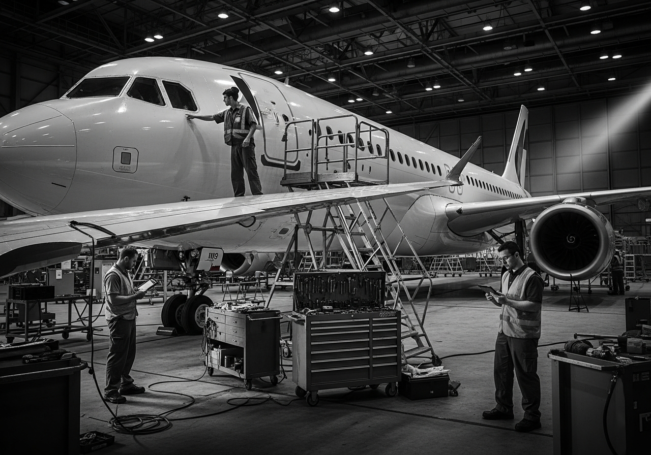 Aircraft inspection in hangar