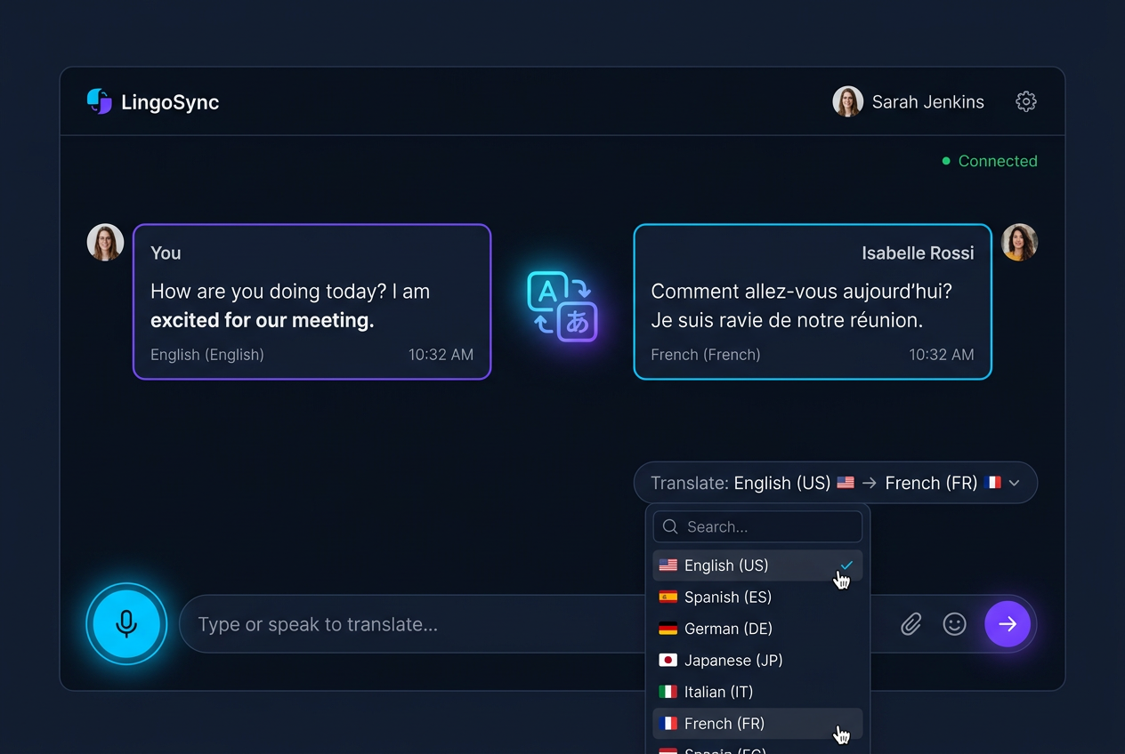 LinguaBridge real-time translation app screenshot