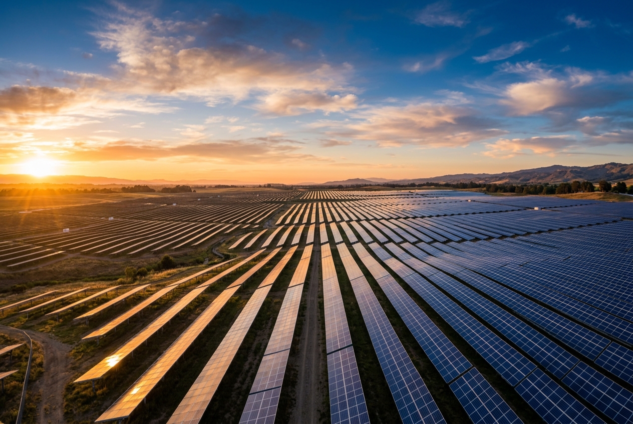 Solar panels at golden hour