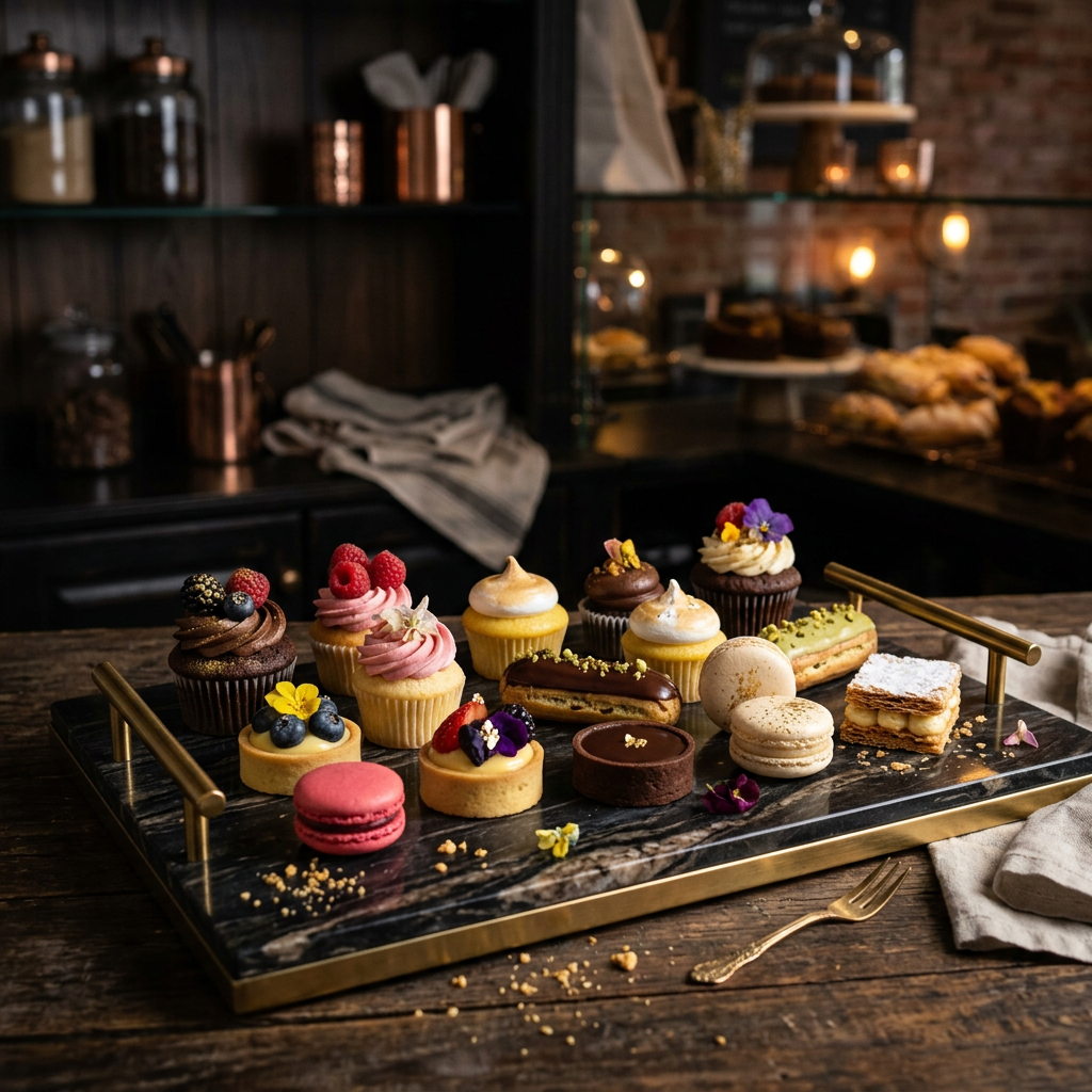 Assortment of mini cupcakes and pastries